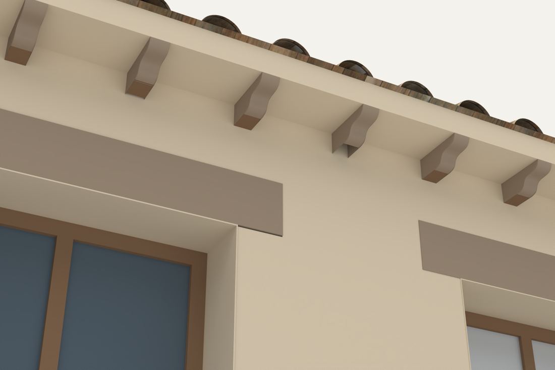 Alero y cubierta. Imagen virtual generada a partir del modelo del proyecto. No contractual.