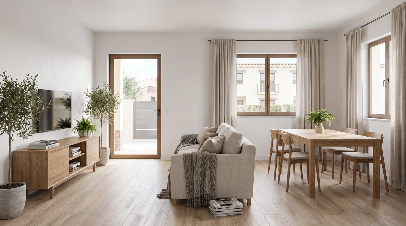 Imagen de ambiente del salón-comedor con salida al patio